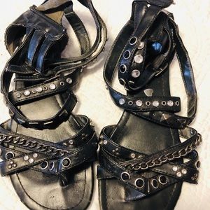 Studded Gladiator Sandals - Black